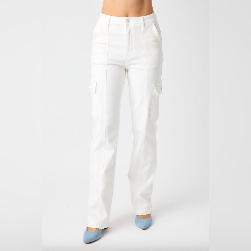 Judy Blue | White Cargo Straight Jean |‎ Women’s Size 7/28